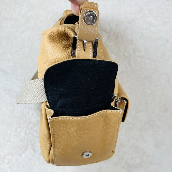 Vintage Tignanello Cargo Hobo Shoulder Bag Pebbled Leather Canvas Strap Tan Nude - Picture 15 of 15